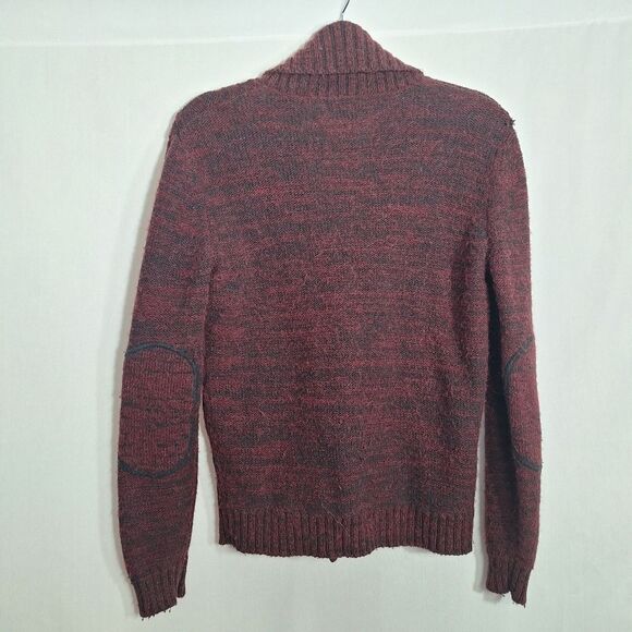 Andean Mens Alpaca Wool Blend Cable Knit Shawl Cardigan Sweater Maroon Small - Picture 3 of 15